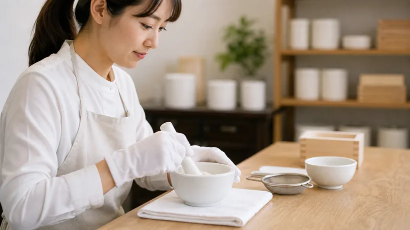 粉骨（パウダー化）の工程イメージ。専用機器で遺骨を2mm以下に粉砕する作業